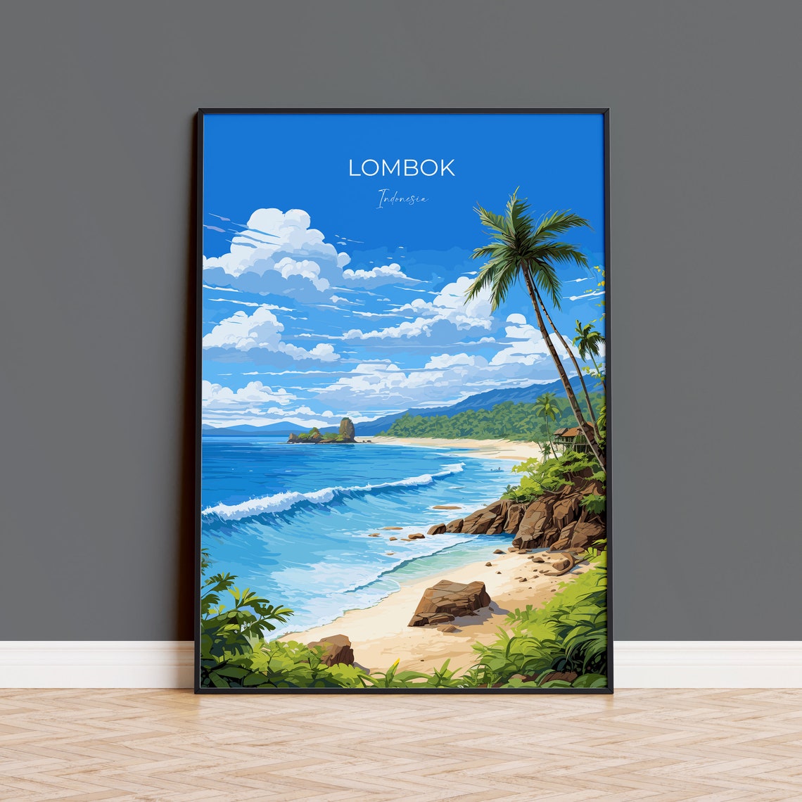 Lombok Print Travel Poster Of Lombok Indonesia Lombok Gift Indonesia Art Gift Travel Gift Wall Art Print
