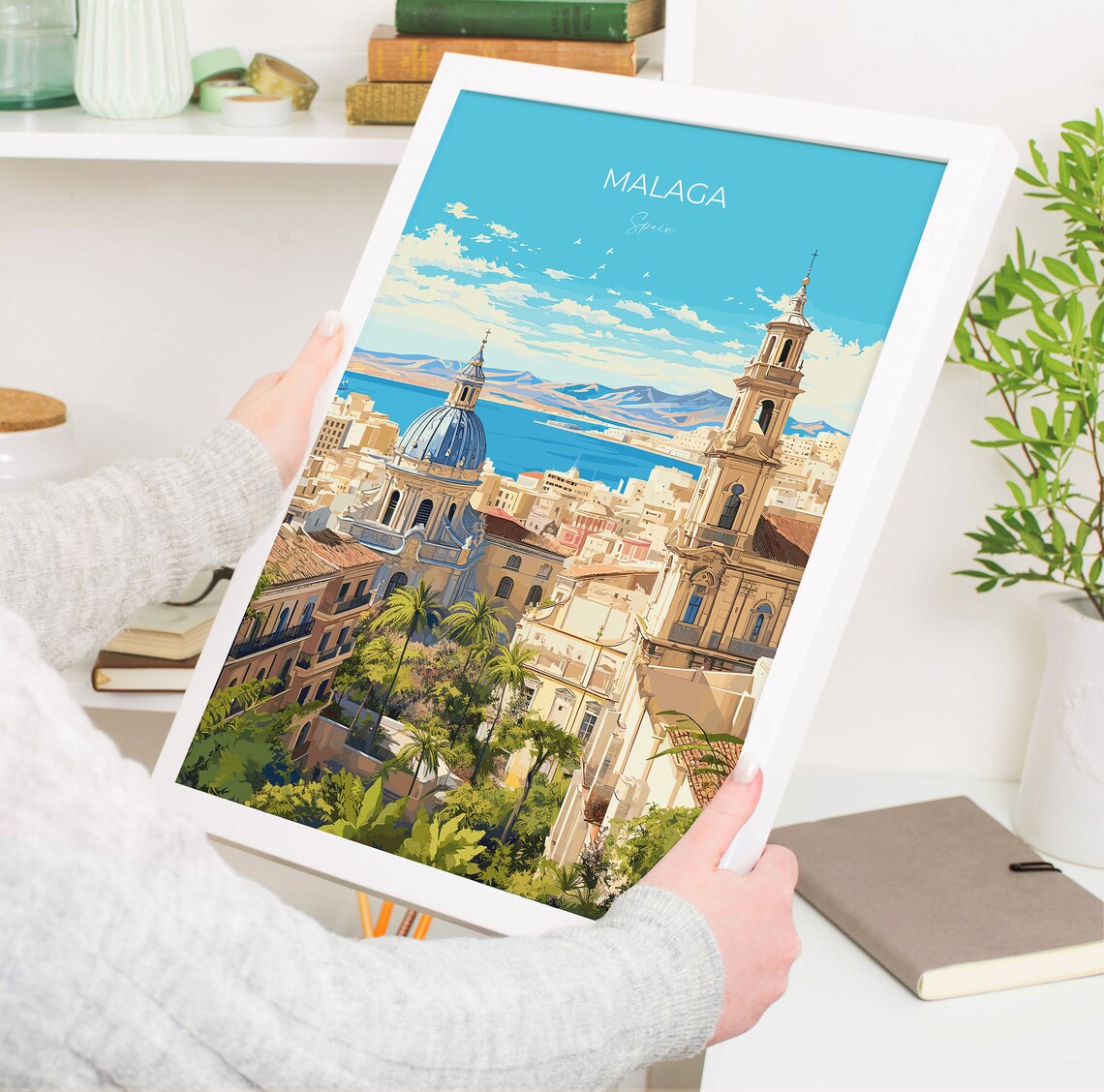 Malaga Spain City Cathedral Dome Bell Tower Over the Sea Travel Poster - Image 5