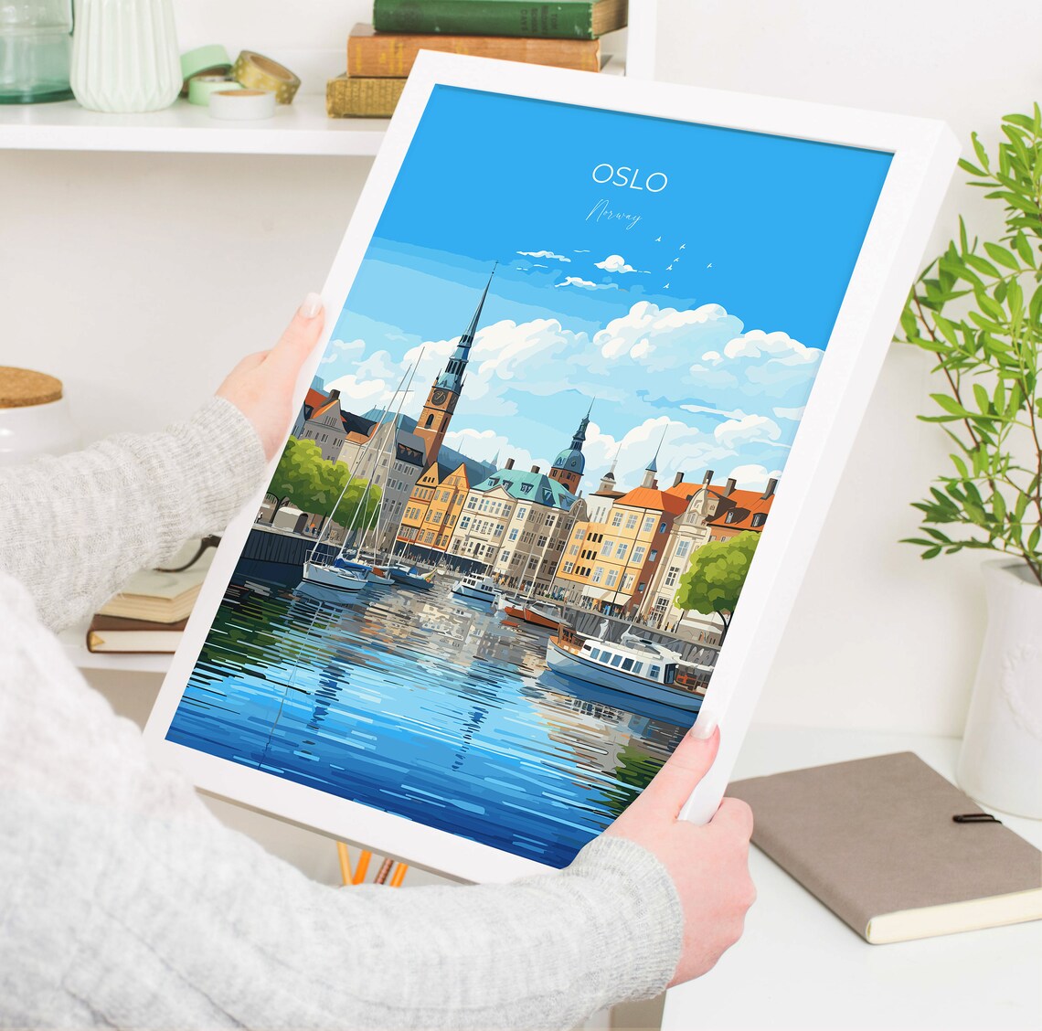 Oslo Harbour Sailboats Norway Waterfront Old City Scene Poster - Image 5