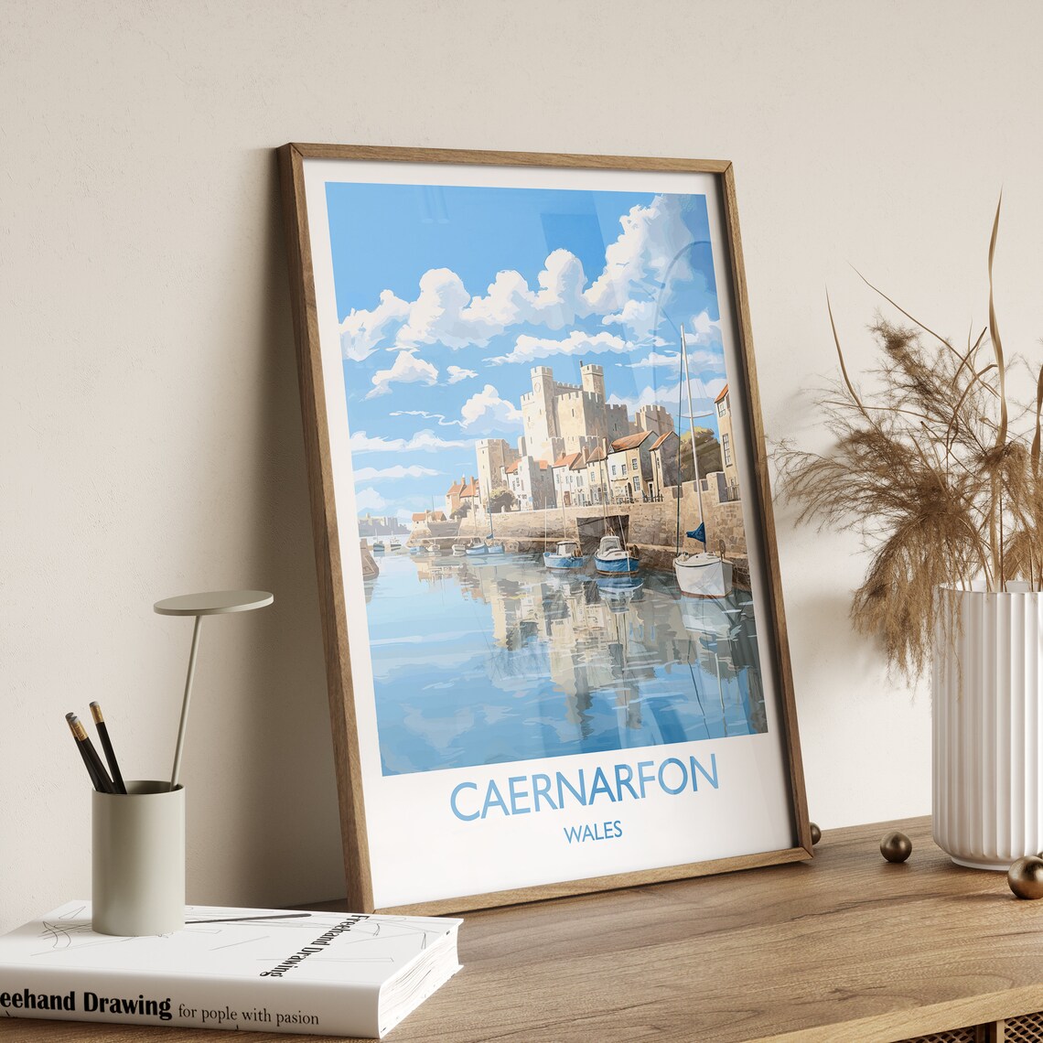 Caernarfon Wales Historic Castle Harbor Sailing Boats Travel Poster - Image 3