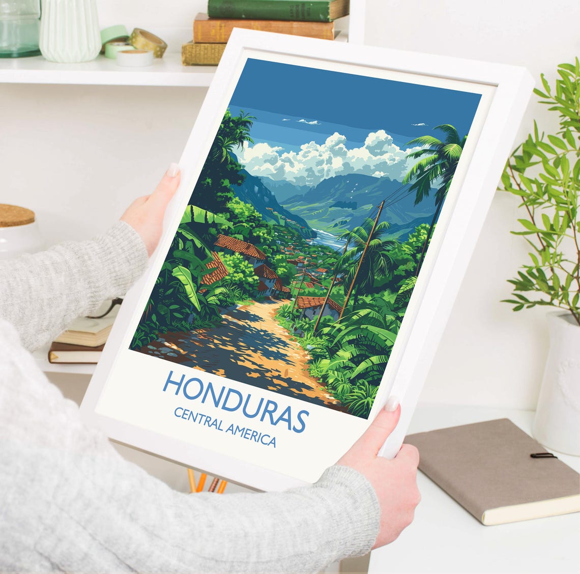Honduras Tropical Valley Village Path Travel Poster With Title Below - Image 3