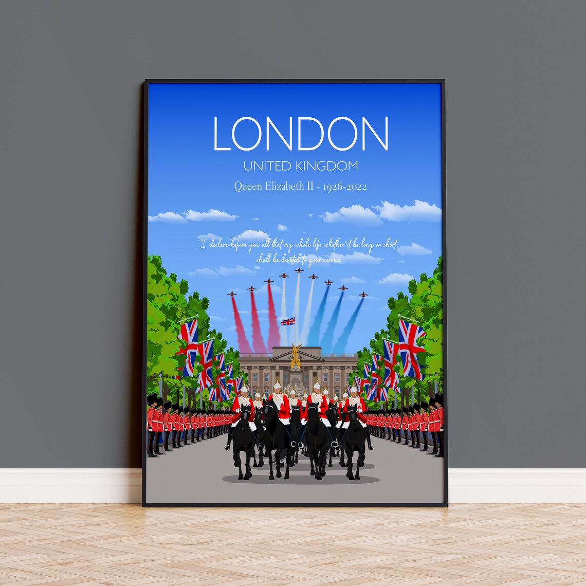 Queen Elizabeth II Memorial London Travel Poster