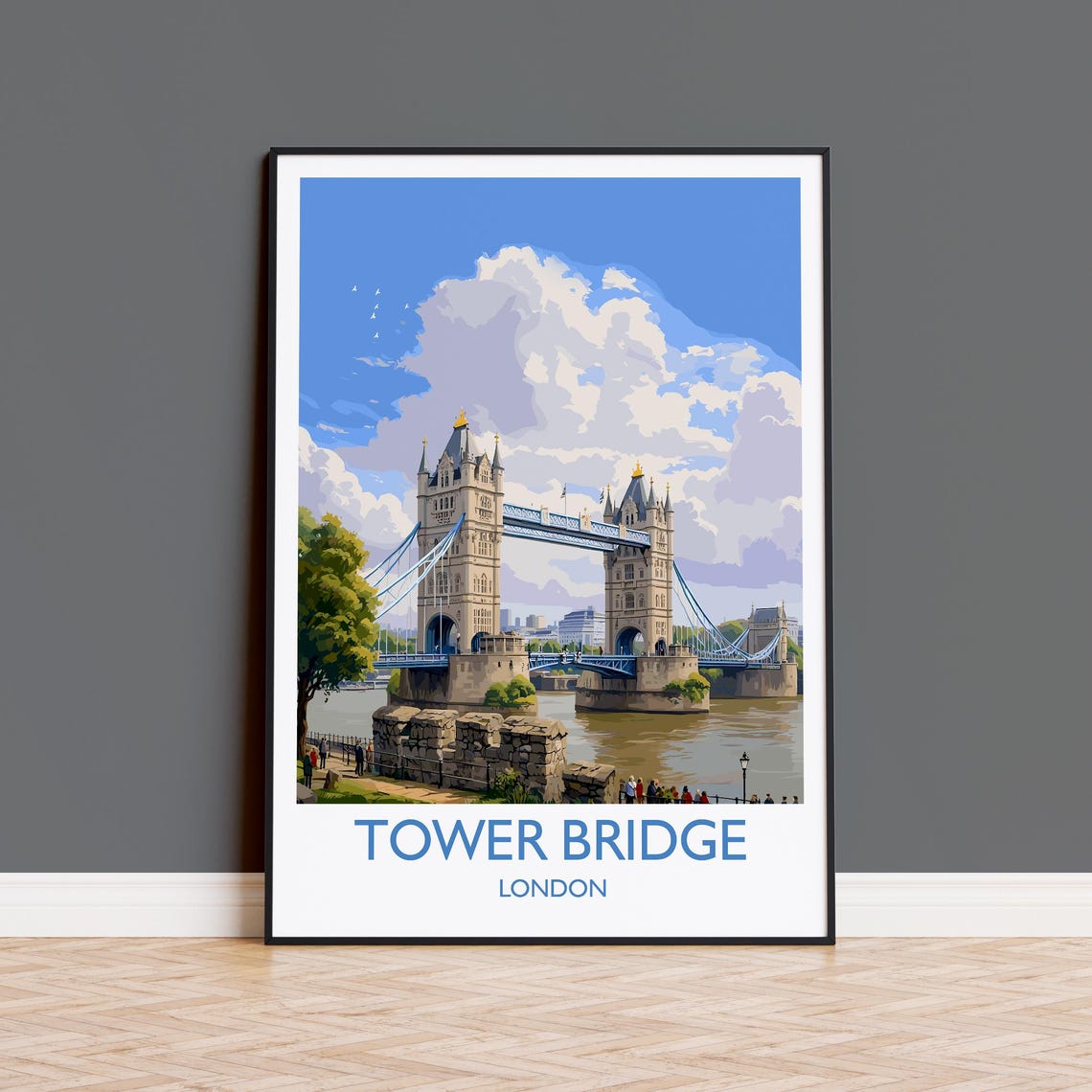Tower Bridge London River Thames Classic Skyline Travel Poster