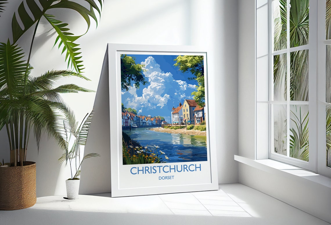 Christchurch Travel Print Wall Art Travel Poster Of Christchurch England Dorset Coast Art Lovers Gift Dorset Wall Decor - Image 3