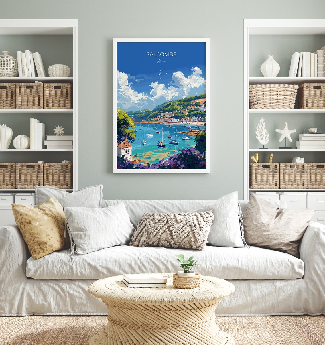 Salcombe Devon Marina View Moored Yachts Green Hills Travel Poster - Image 4
