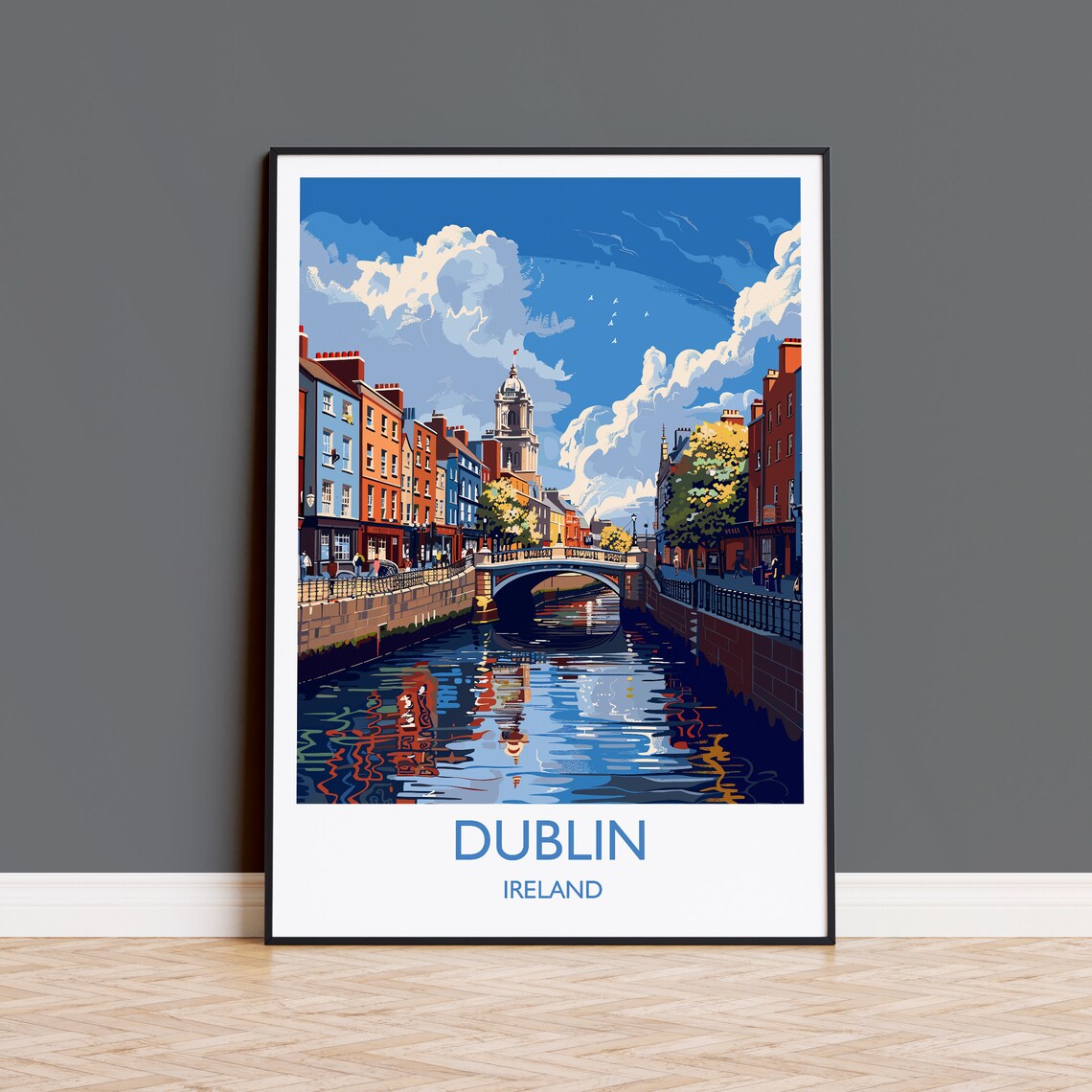 Dublin Ireland River Liffey Bridge Colorful Quays Travel Poster