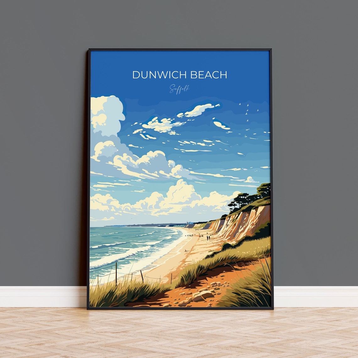 Dunwich Beach Suffolk Red Cliffs Sandy Shore Coast Travel Poster