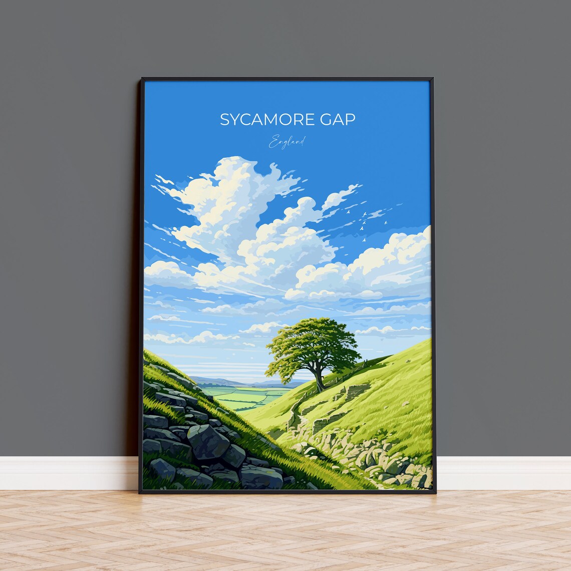 Sycamore Gap England Famous Tree Valley Landscape Travel Poster