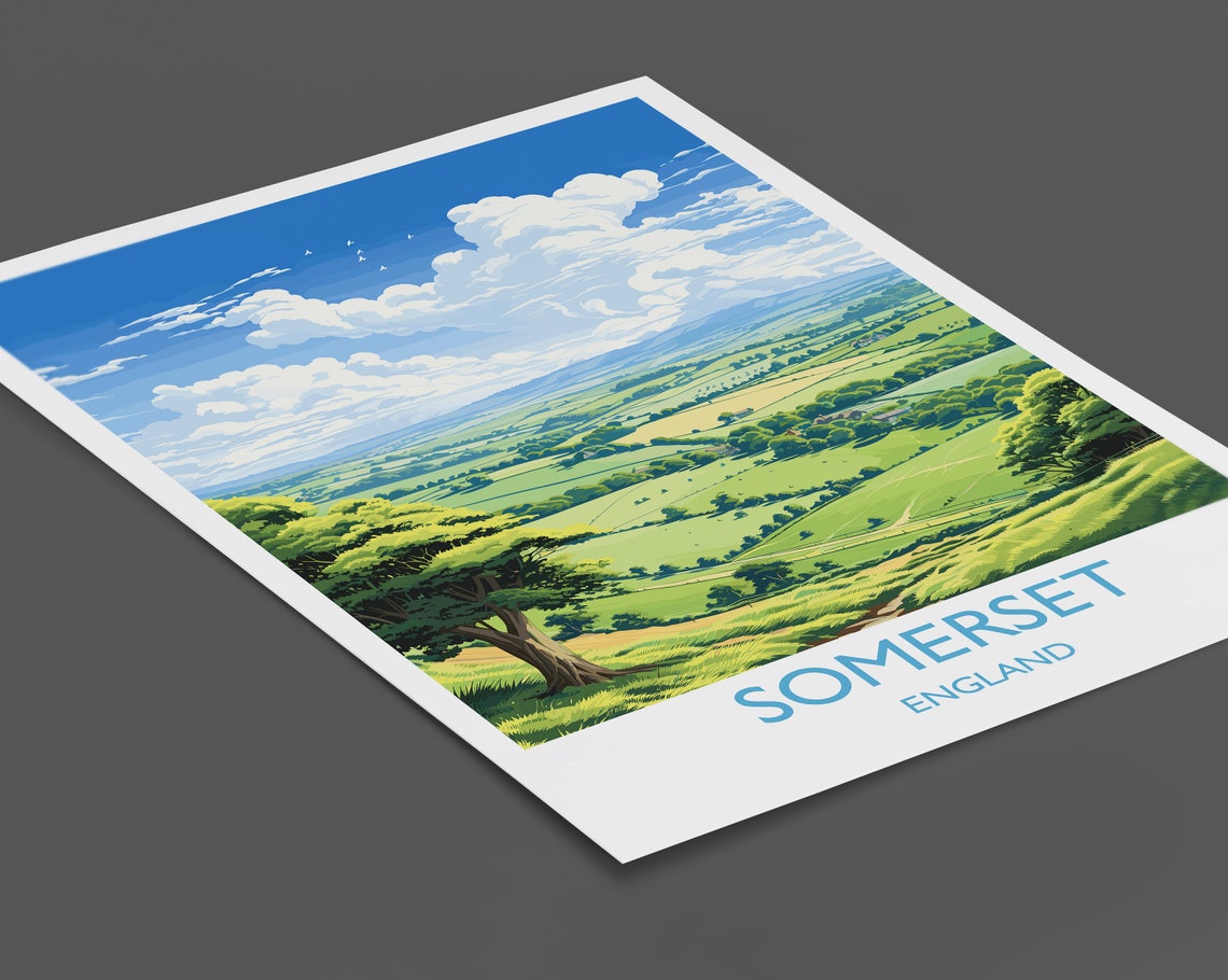 Somerset England Rolling Green Countryside Hills Travel Poster - Image 2