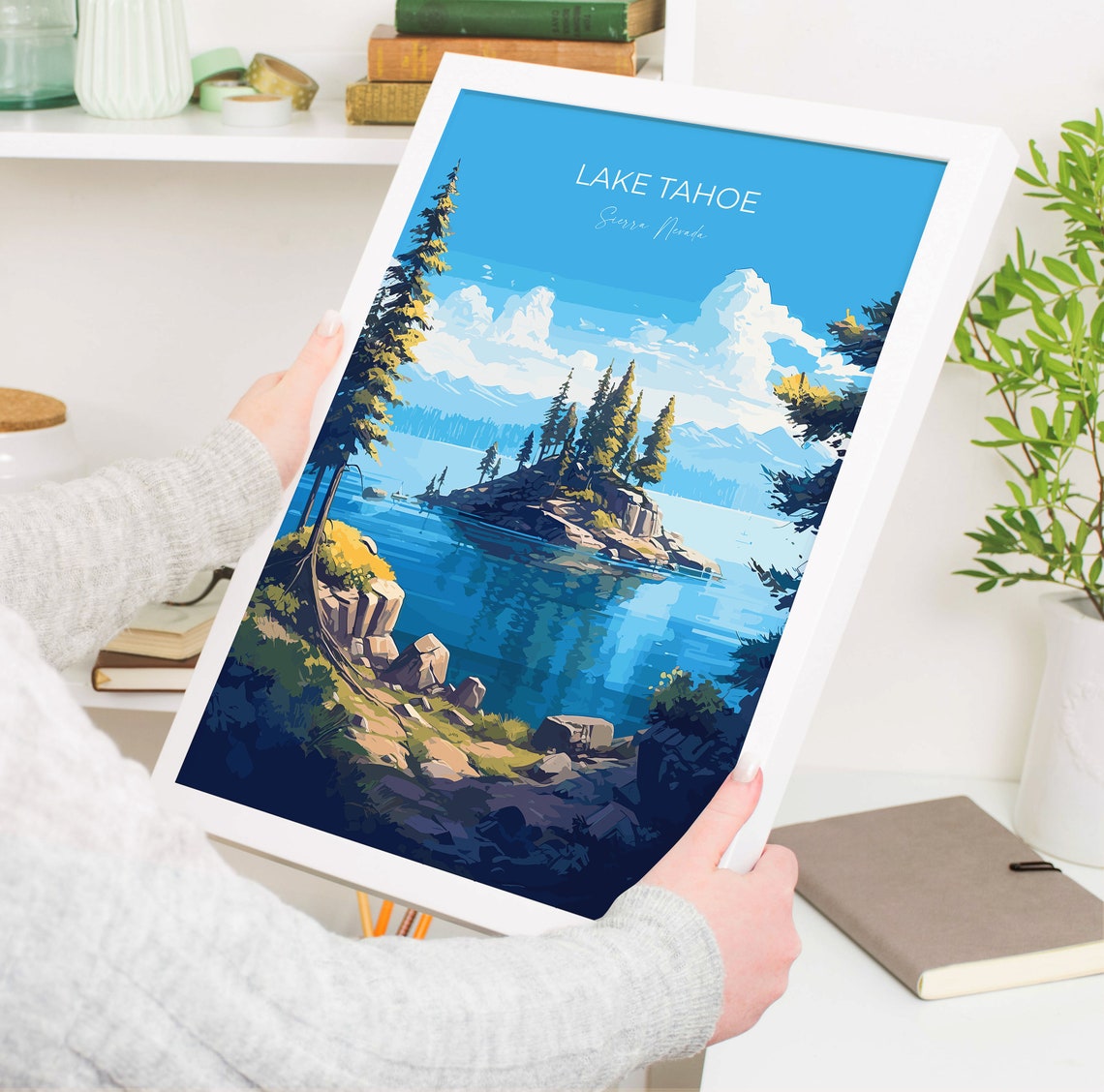 Lake Tahoe Print Travel Poster Of Lake Tahoe Sierra Nevada Art Lake Tahoe Gift Usa Travel Gift - Image 5