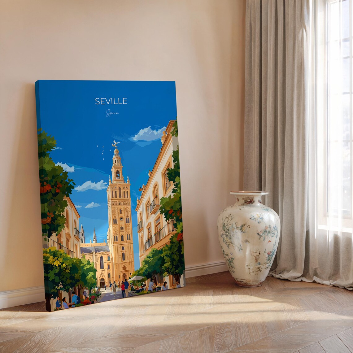 Seville Giralda Tower Orange Tree Street View Lettering Poster - Image 2