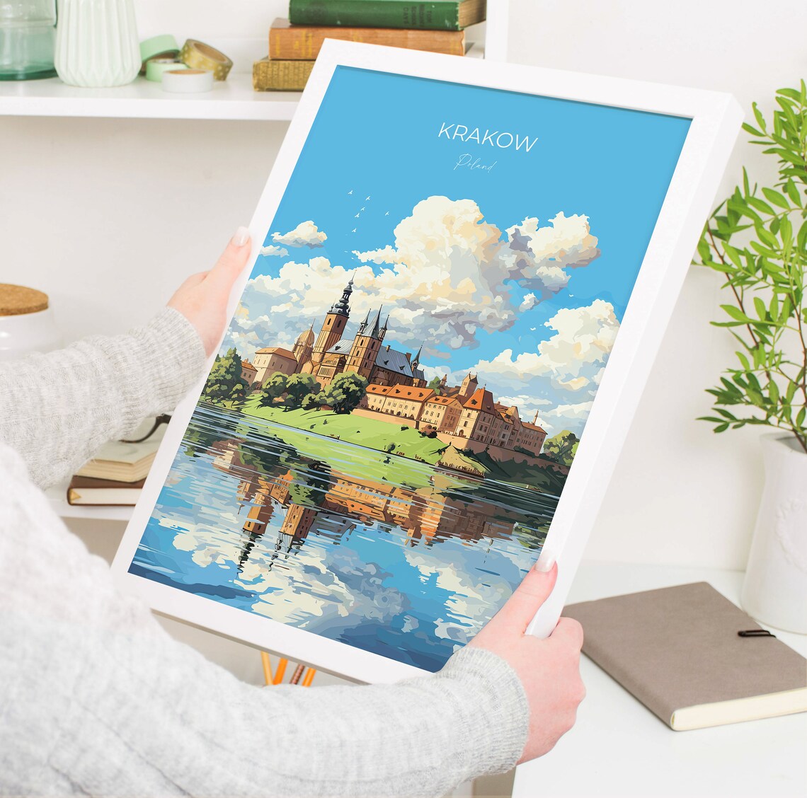 Krakow Poland Royal Castle Riverside Reflection Summer Travel Poster - Image 5