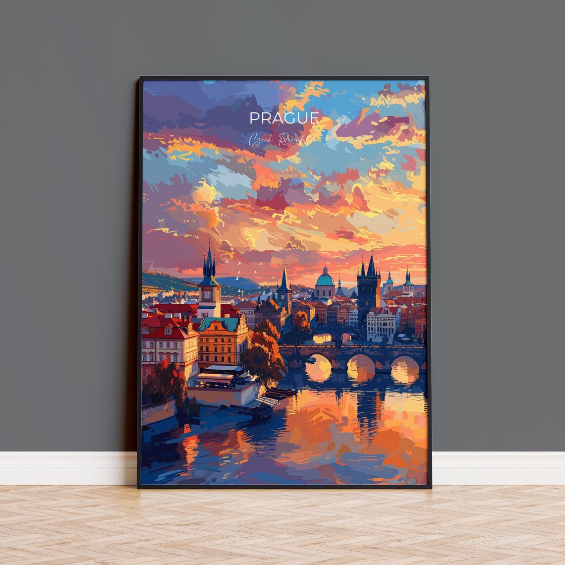Prague Sunset Skyline Vltava River Bridges Evening Colors Poster