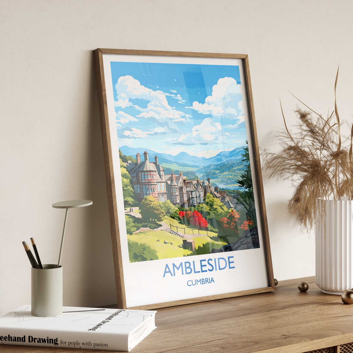 Ambleside Cumbria Hillside Town Autumn Lake District Art Poster - Image 3