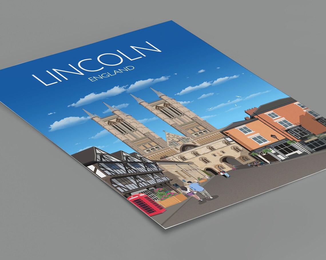 Lincoln England Cathedral Historic Street Scene Travel Poster - Image 2