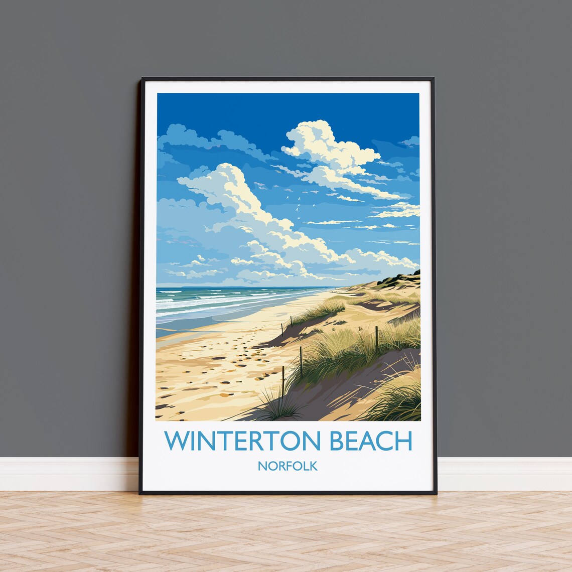 Winterton Beach Travel Print Travel Poster Of Winterton Beach Norfolk England Winterton Beach Gift Norfolk Art Gift Wall Art Print