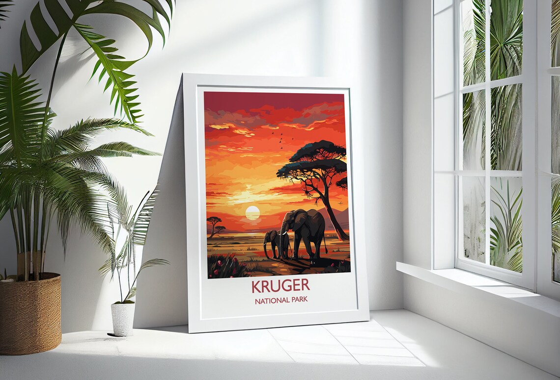 Kruger National Park Elephants At Sunset Acacia Tree Safari Poster - Image 3