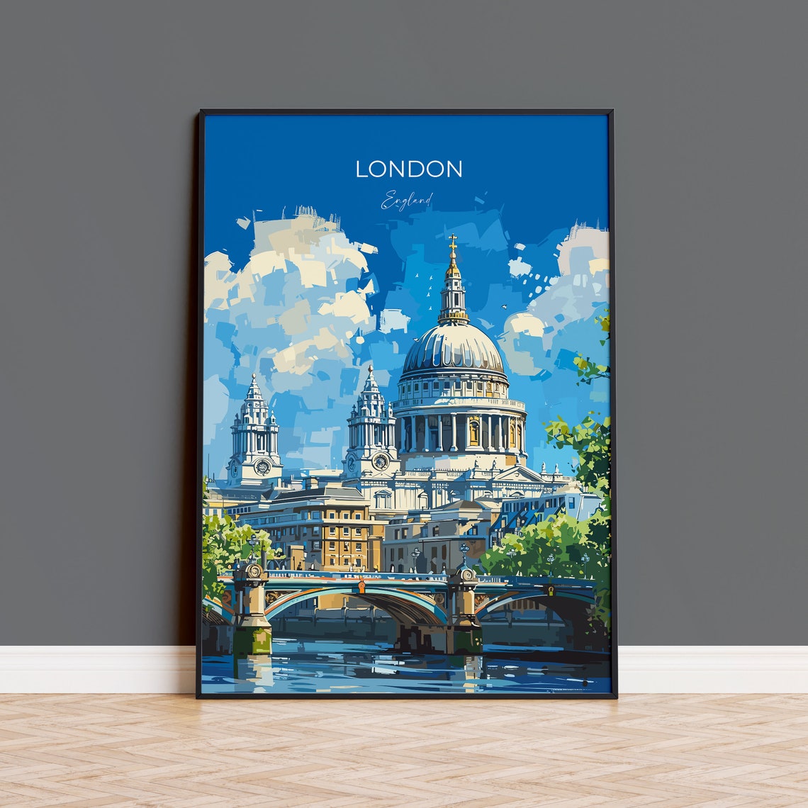 London Travel Poster Wall Art Travel Print Of London London Art Lovers Gift St Pauls Cathedral Art Gift