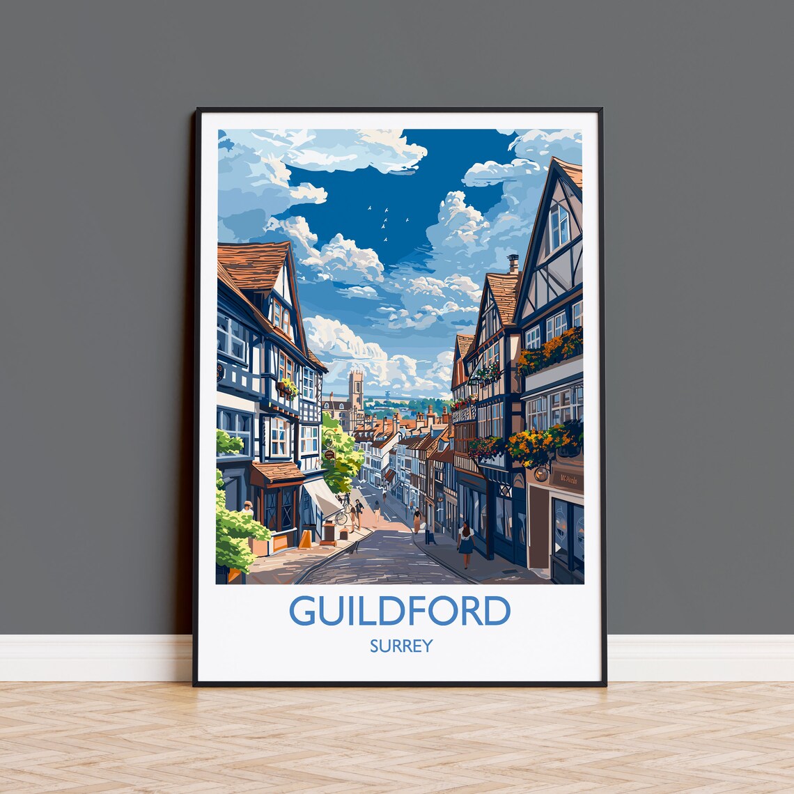 Guildford Travel Poster, Surrey Travel Art Print