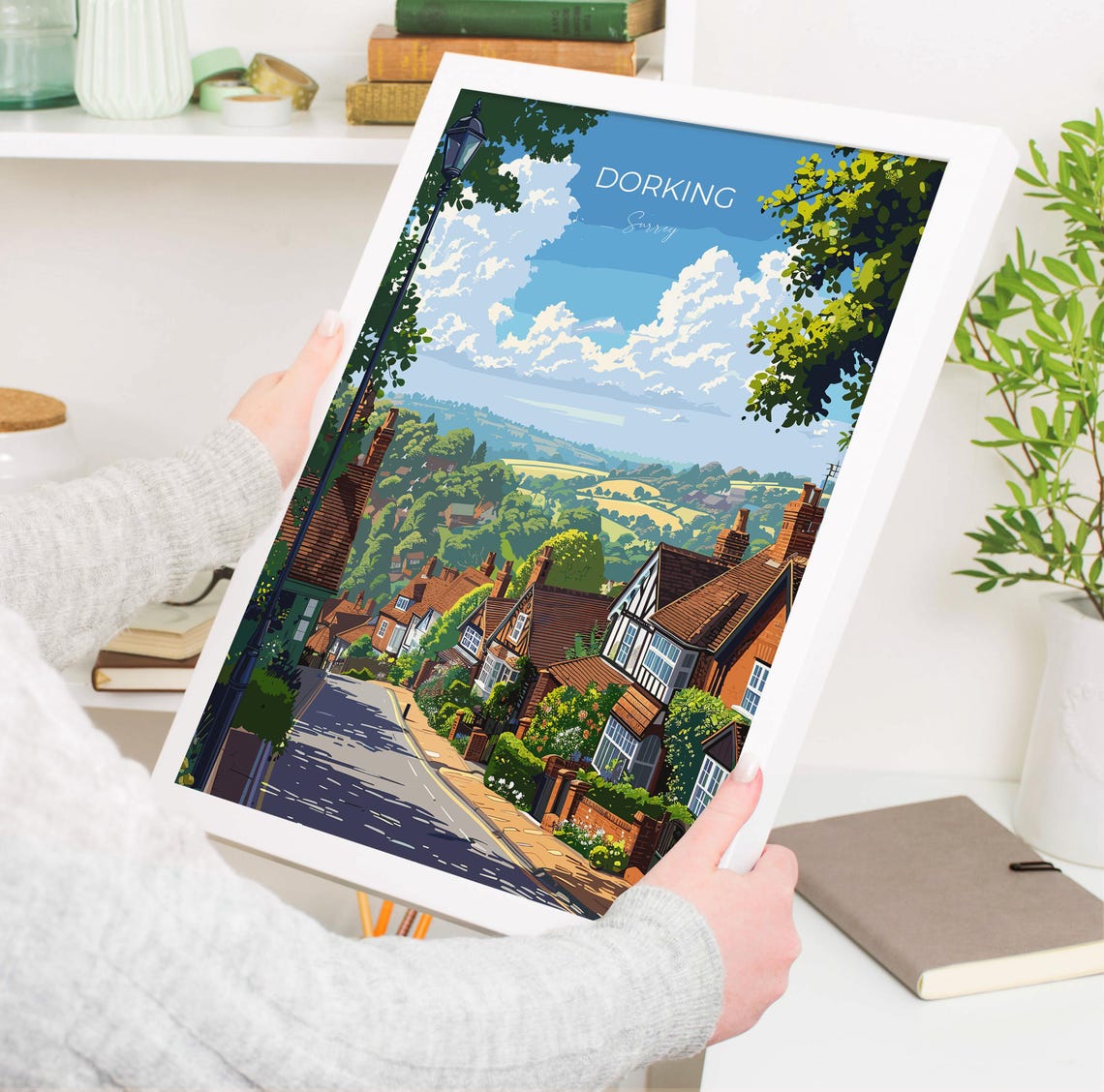 Dorking Surrey Hillside Street Cottages Countryside Travel Poster - Image 3