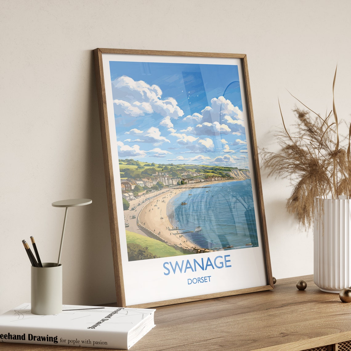 Swanage Dorset Sandy Bay Beach Cliffs Seaside Vintage Poster - Image 2