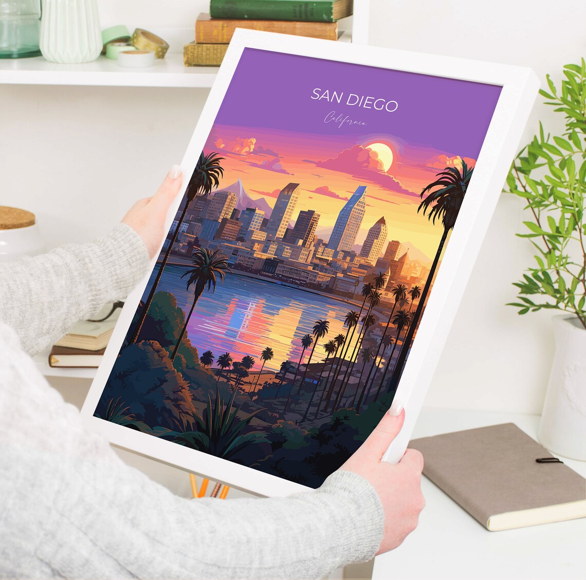 San Diego Bay Skyline Golden Sunset California City Palm Poster - Image 5