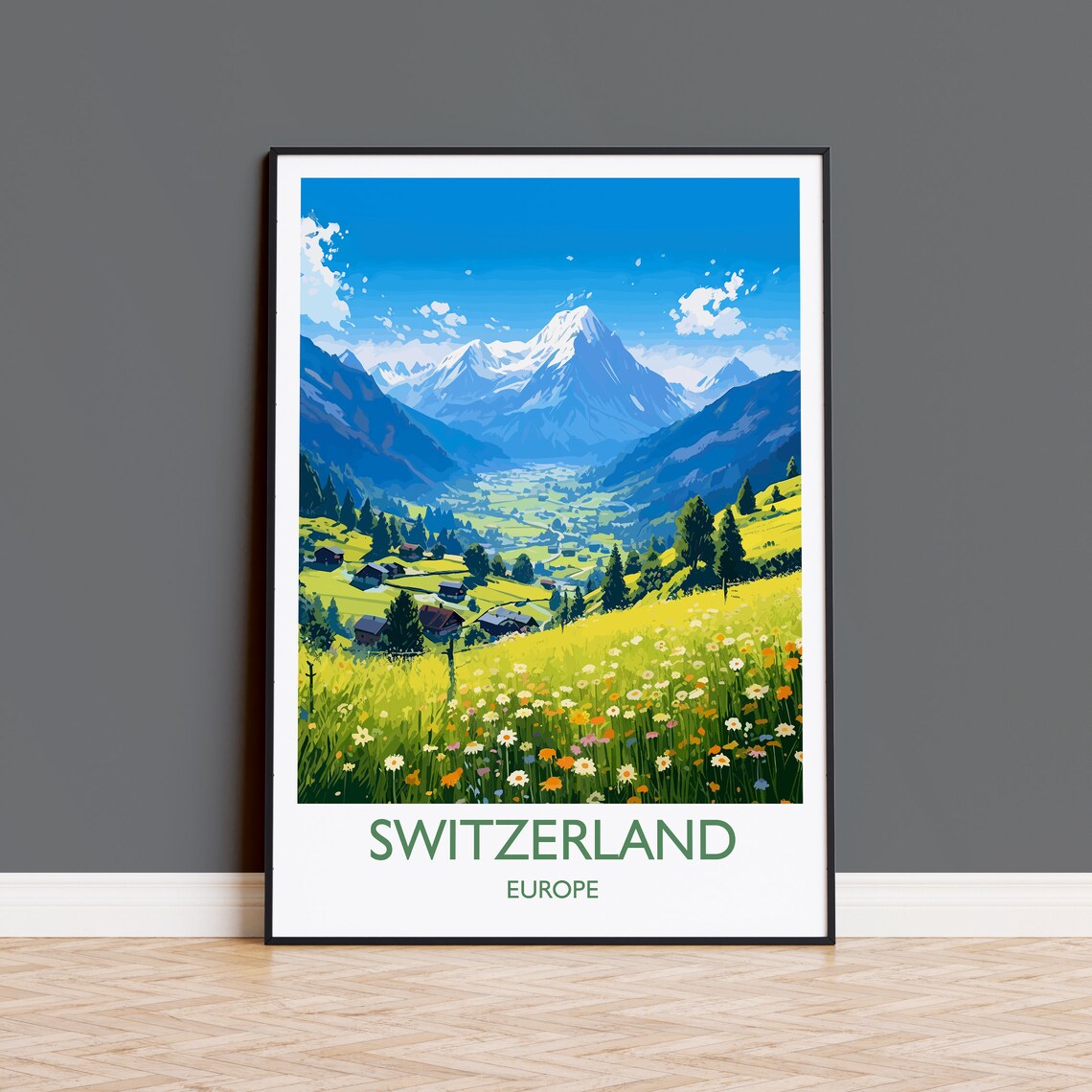Switzerland Travel Poster, Swiss Alps Art Print