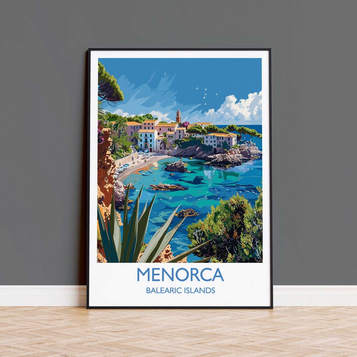 Menorca Balearic Islands Coastal Village Bay Agave Foreground Poster