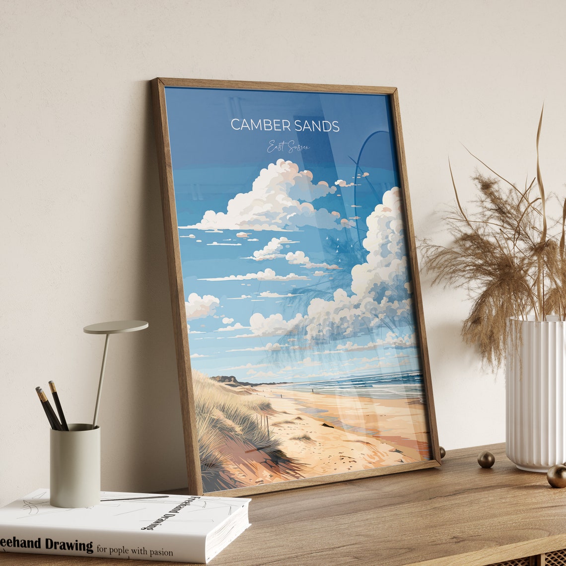 Camber Sands Travel Print Wall Art Camber Sands Travel Poster East Sussex English Coastal Art Camber Sands Gift Wall Art Print - Image 2