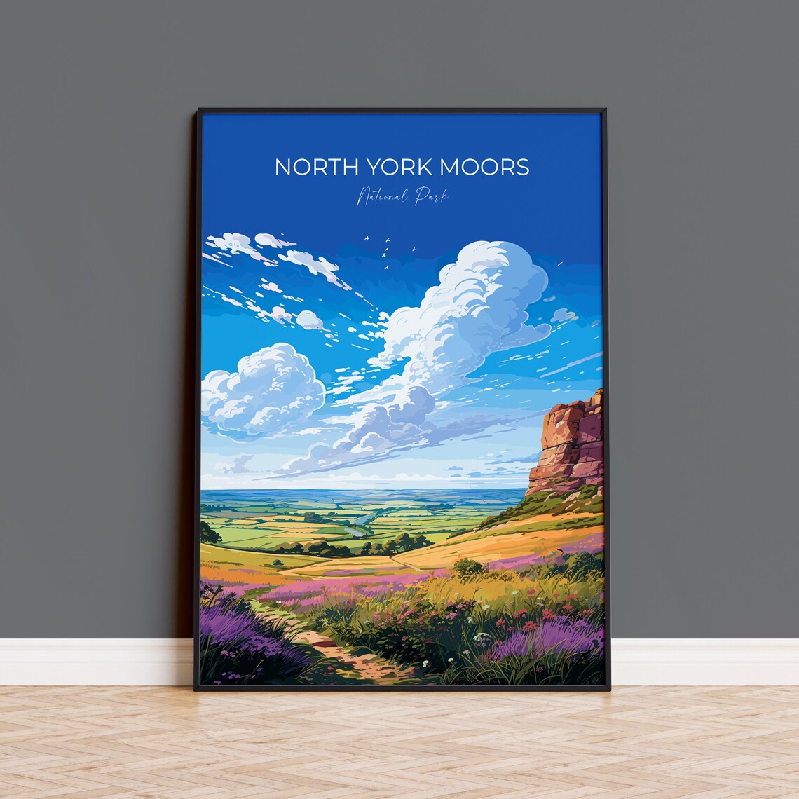 North York Moors National Park Heather Moorland Vintage Poster