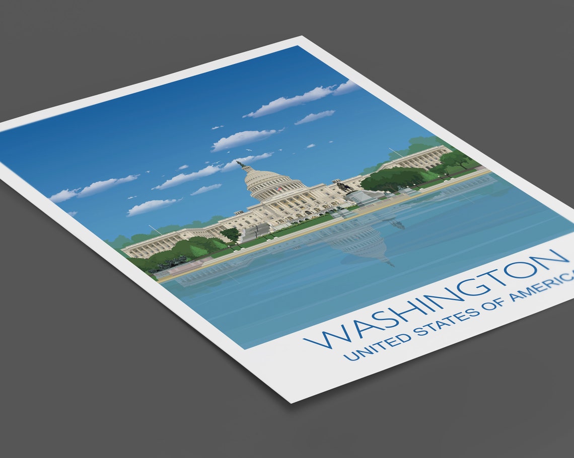 Travel Poster Of Washington Travel Print Of Washington City Of Washington Usa Usa Travel Poster Washington Cityscape - Image 2