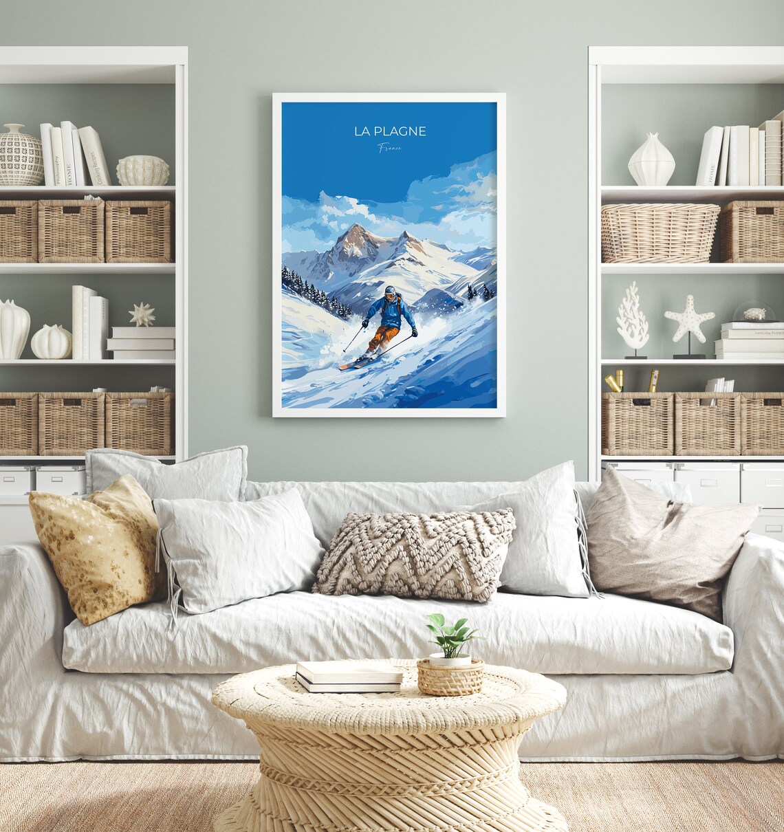 La Plagne France Alpine Ski Resort Mountain Slopes Skier Poster - Image 4