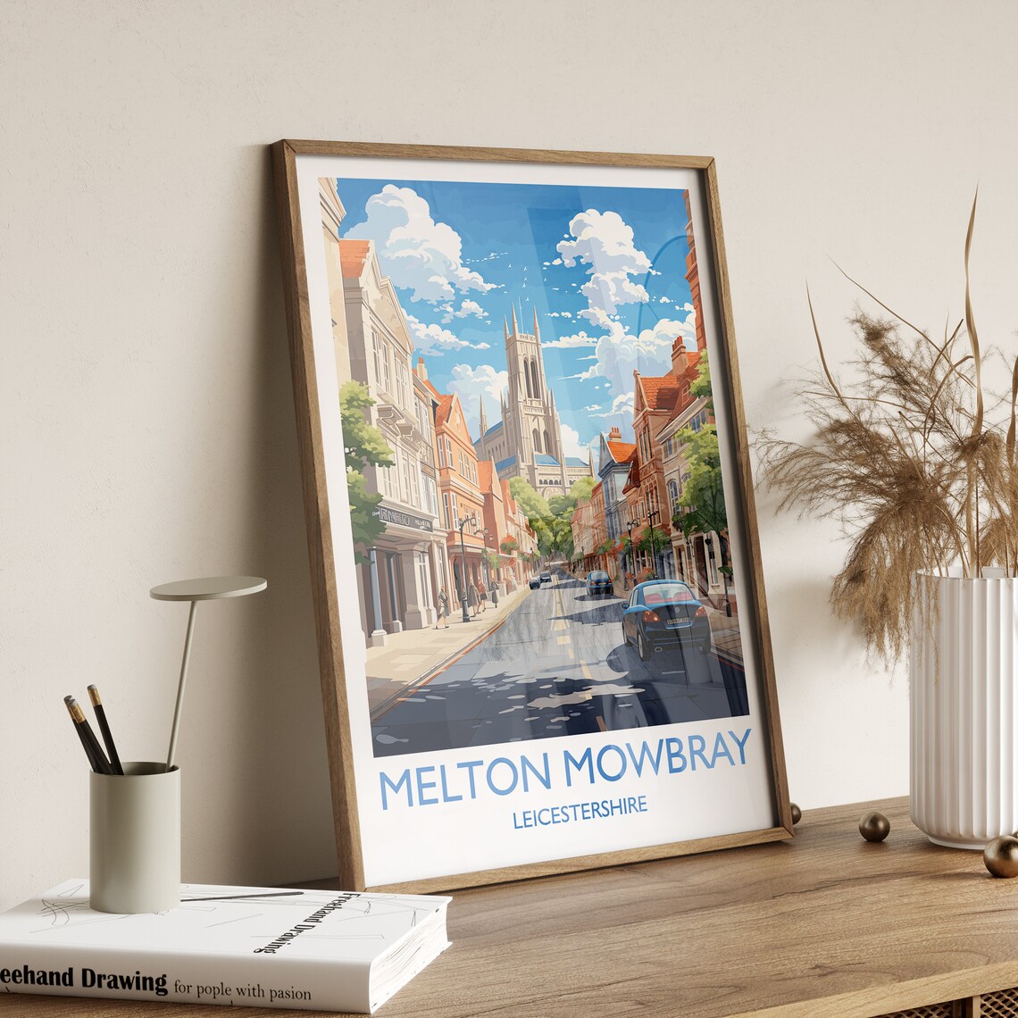 Melton Mowbray Leicestershire Street View Shops Church Travel Poster - Image 3