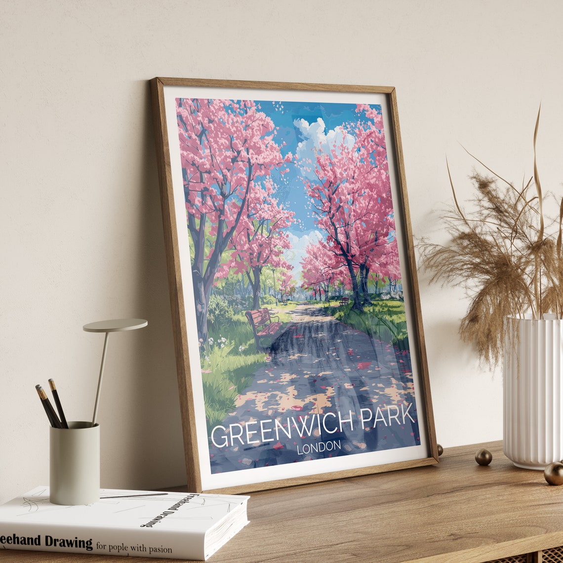 Greenwich Park Travel Poster Wall Art Travel Print Of Greenwich Park Spring Blossom Greenwich Park Art Gift London Art Lovers Gift - Image 2