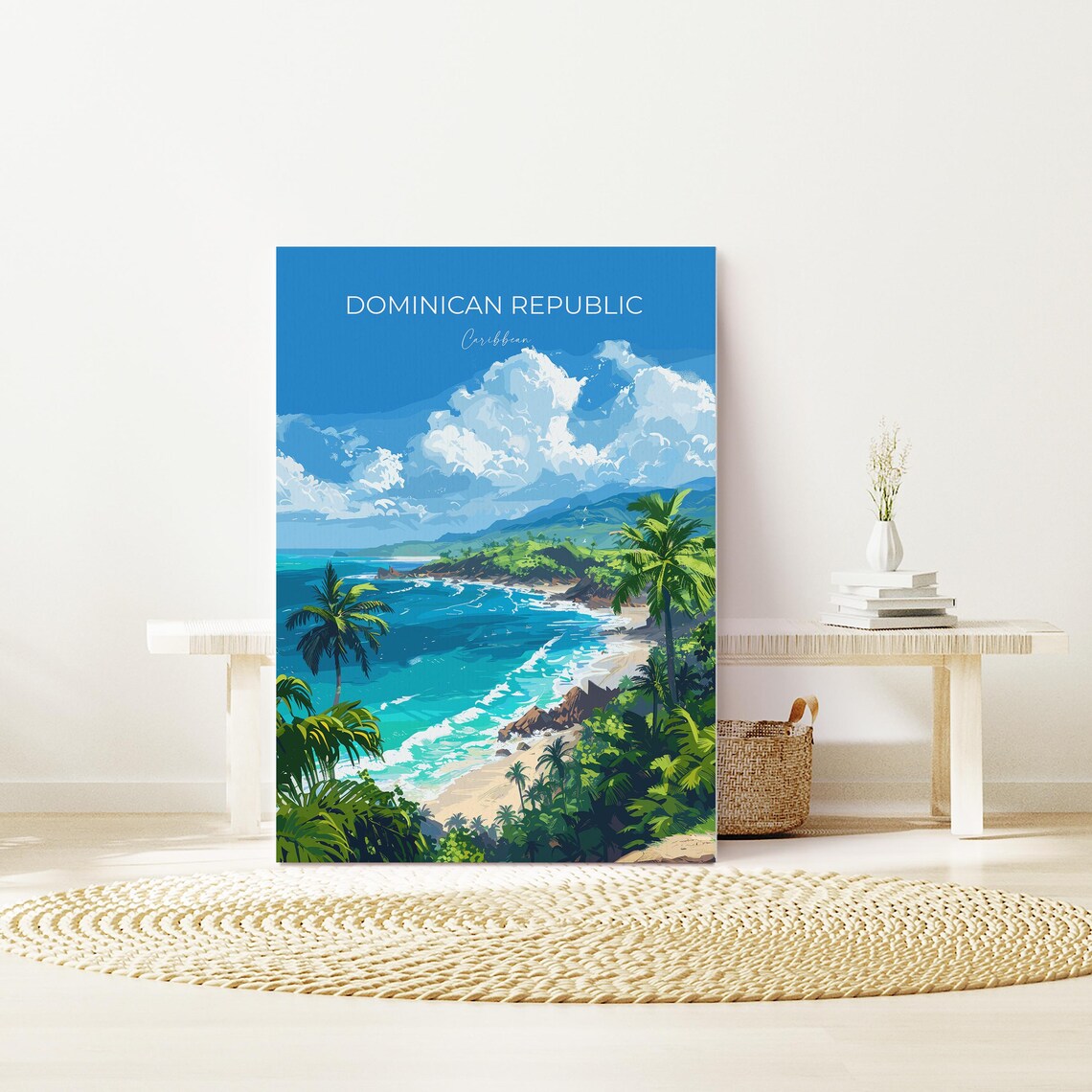 Dominican Republic Tropical Cove Beach Top Lettering Travel Poster - Image 2
