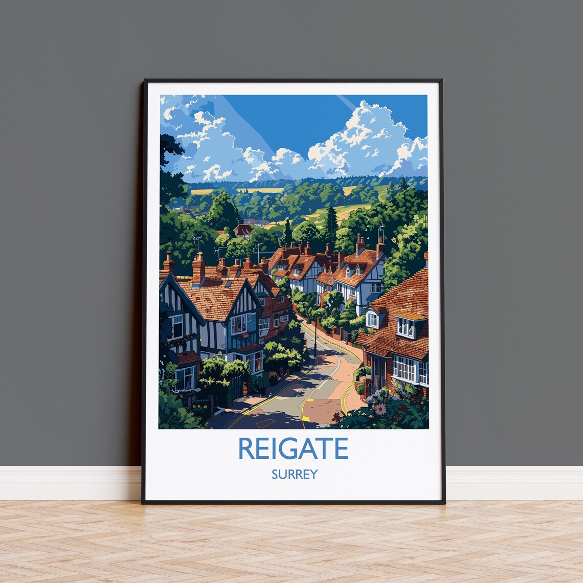 Reigate Surrey Historic Tudor Street Green Valley Travel Poster