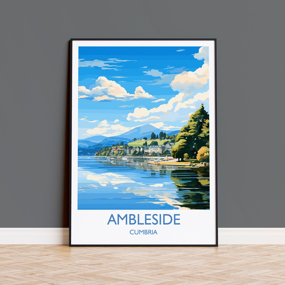 Ambleside Travel Poster, Lake District Art Print