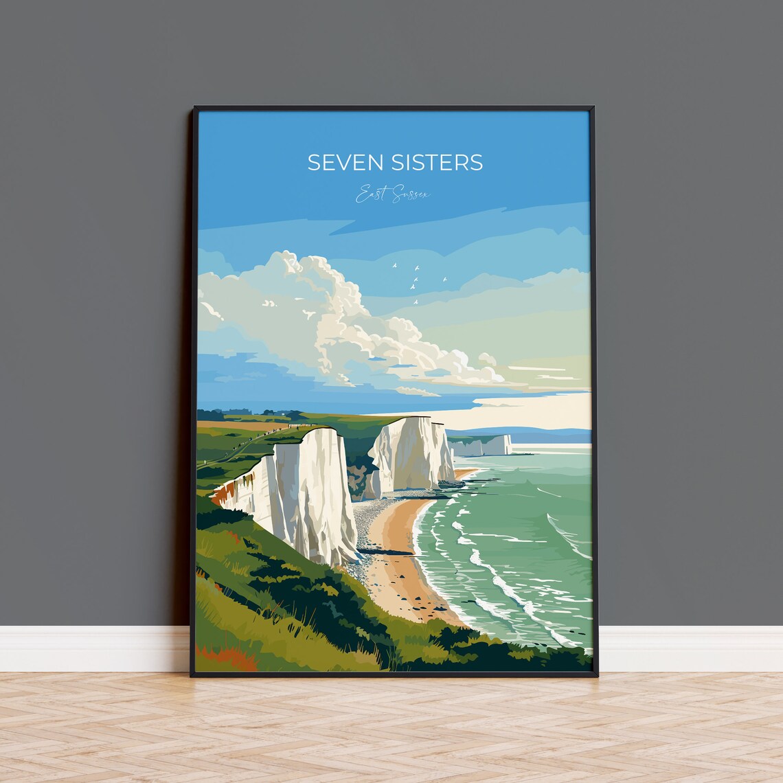 Seven Sisters East Sussex Chalk Cliffs Seaside Vista Art Poster