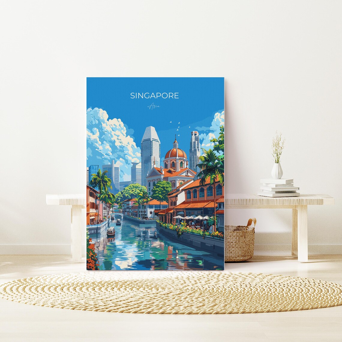 Historic Singapore River Clark Quay Waterfront Skyline Travel Poster - Image 2