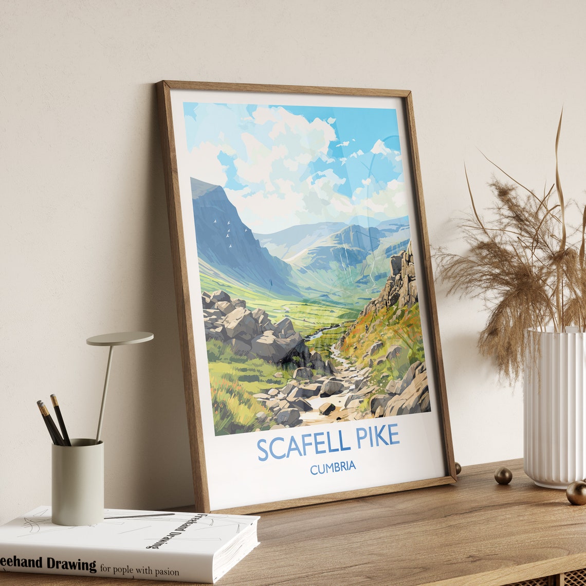 Scafell Pike Cumbria Scree Path Fell Valley Hiking Art Poster - Image 3