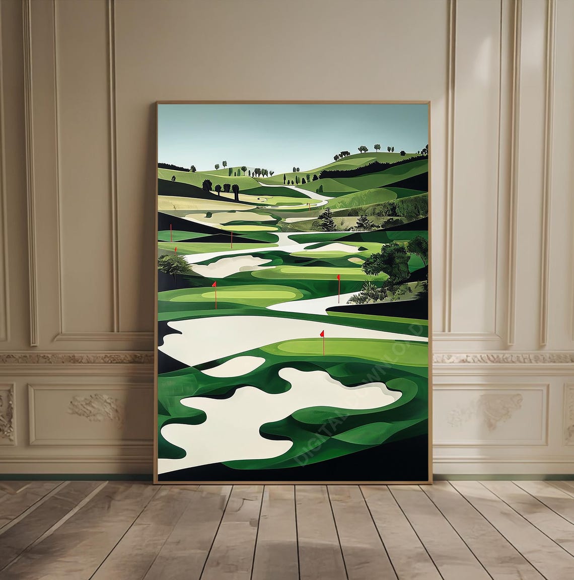 Retro Golf Course Rolling Greens Abstract Landscape Sport Poster