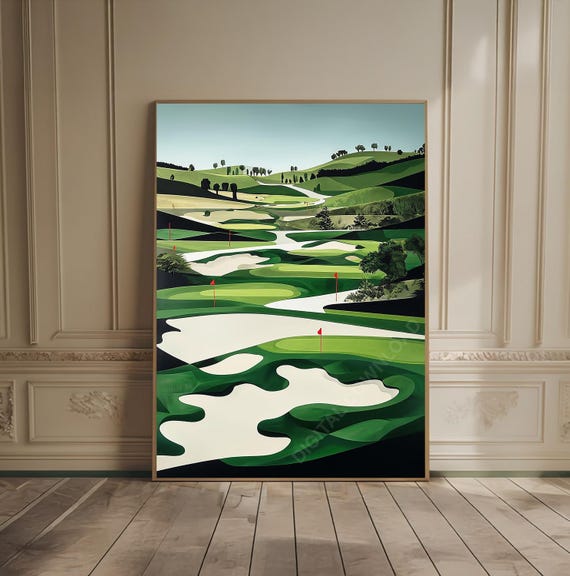 Golf Print Retro Decor For Man Cave Abstract Oil Painting Poster Course Art Tiny People Sporty Wall Gift