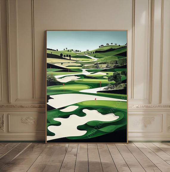 Retro Golf Course Rolling Greens Abstract Landscape Sport Poster