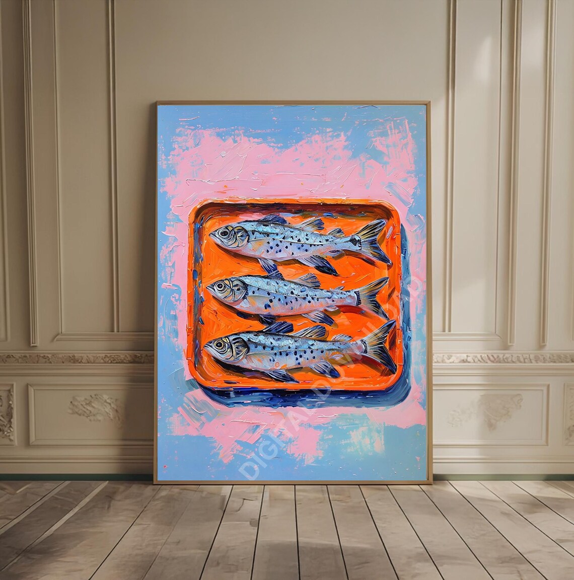Colorful Sardines Tin Pink Retro Kitchen Oil Painting Art Poster