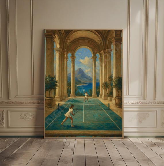 Tennis Court Under Grand Colonnade With Lake View Sport Poster