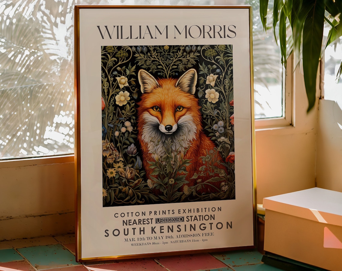 William Morris Vintage Red Fox Among Flowers Exhibition Art Poster