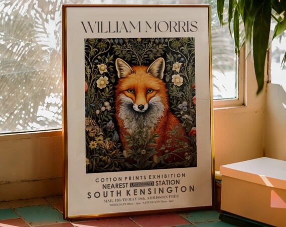 William Morris Vintage Red Fox Among Flowers Exhibition Art Poster