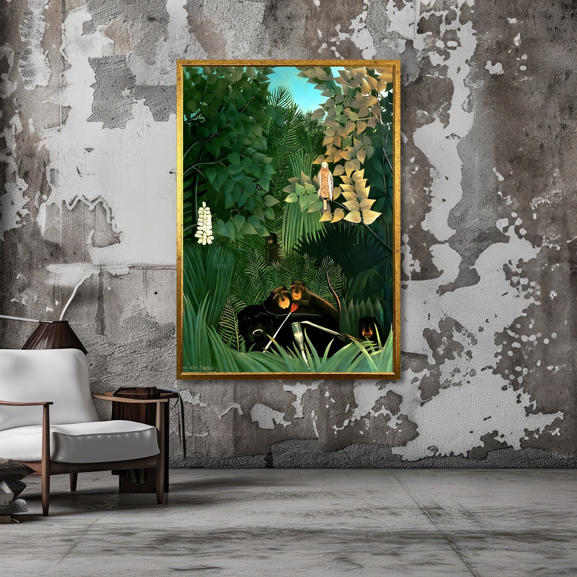Rousseau Jungle with Monkeys and Tropical Bird Naive Art Poster - Image 3