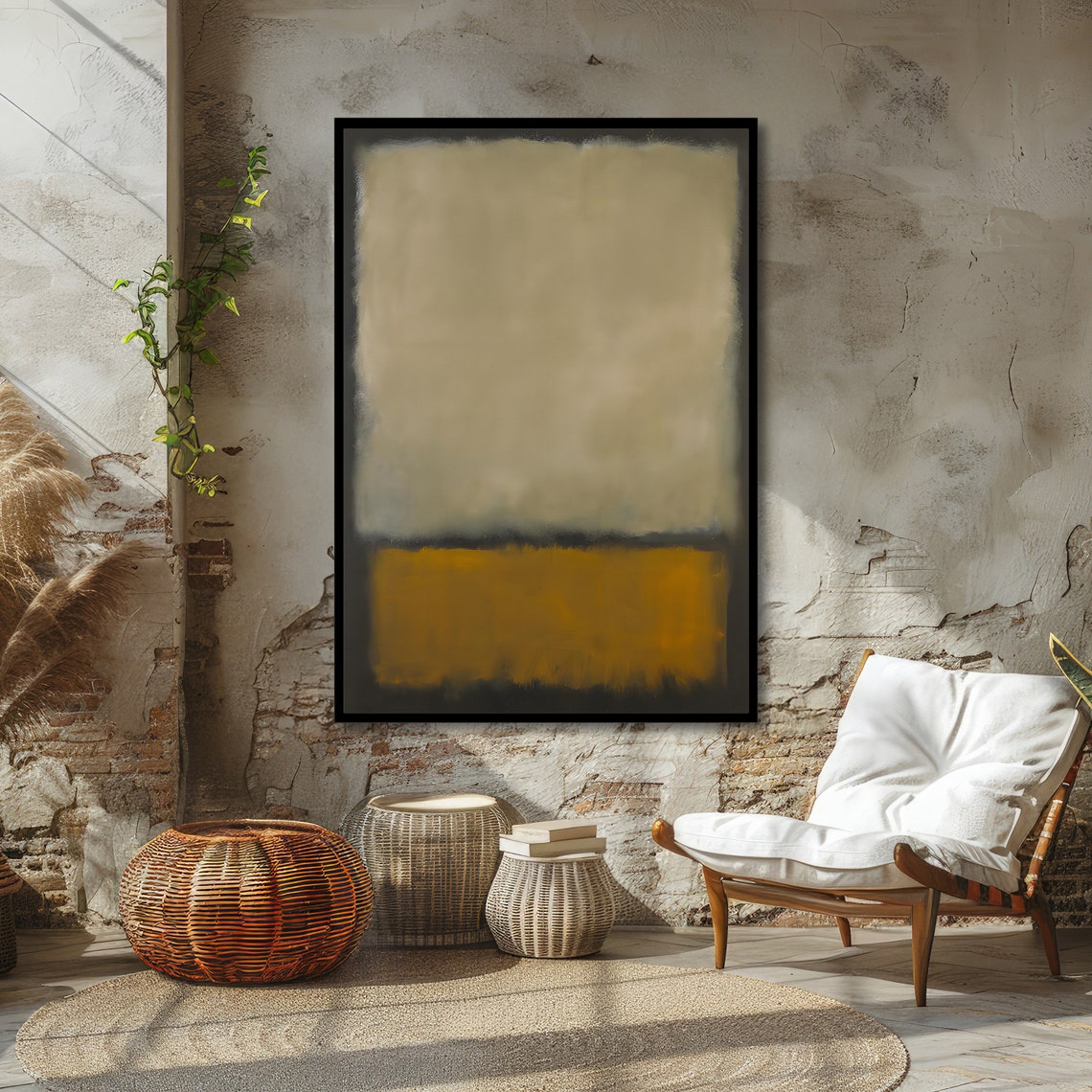 Warm Golden Yellow and Teal Grey Rothko Style Abstract Poster - Image 4