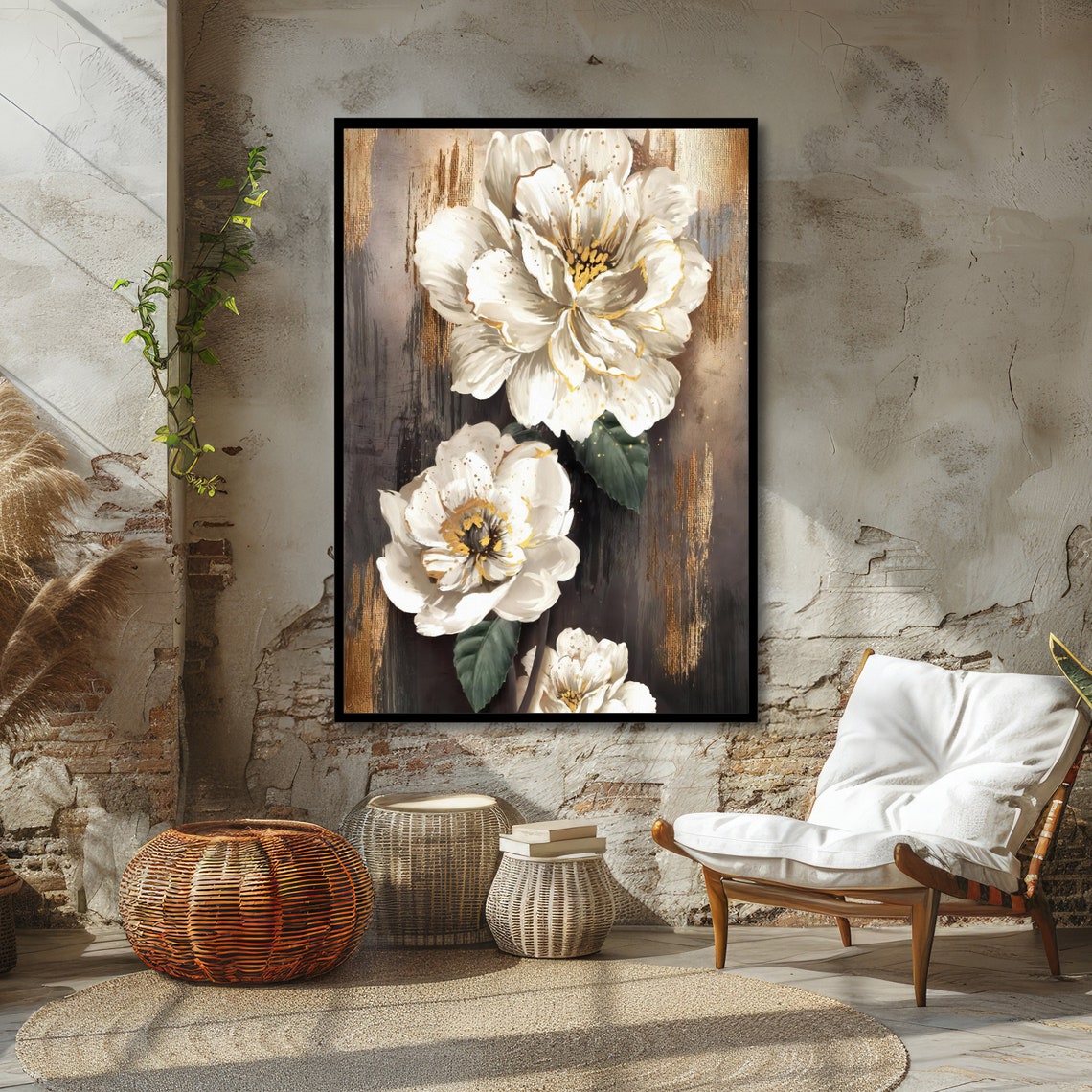White Peony Blossoms on Dark Background Elegant Floral Poster - Image 4